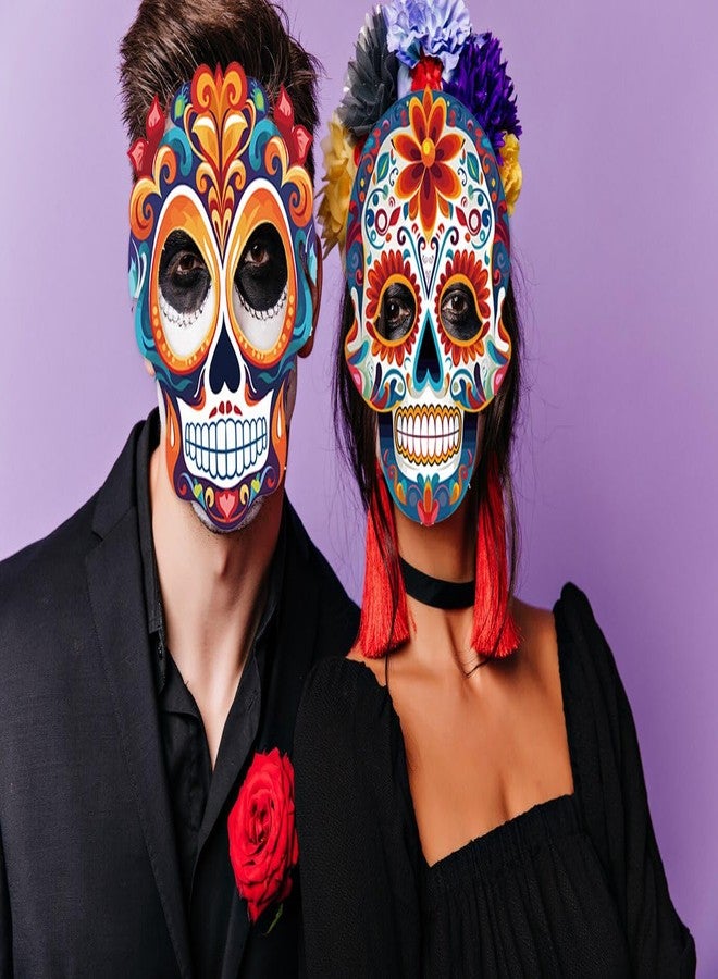 Heureppy 6PCS Day of the Dead Masks Dia de los Muertos Masks Colorful Sugar Skull Face La Catrina Paper Masks for Mexican Fiesta Costume Accessories Día de los Muertos Photo Props Party Cosplay Favor Supplies - Image 5